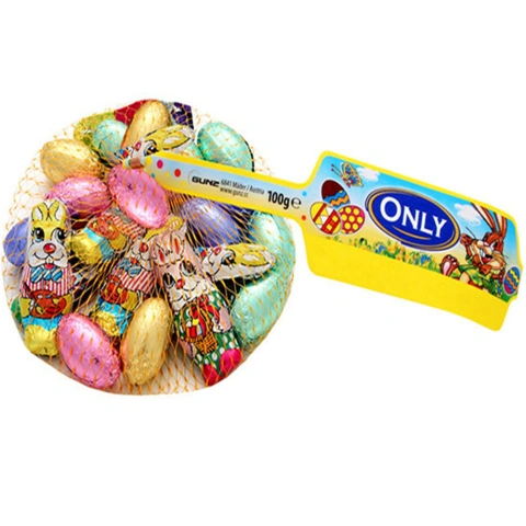 Шоколад Пасхальні Зайчики та Яйця Набір Only Easter Mix Онлі Мікс молочний шоколад в фользі Сіточка 84г