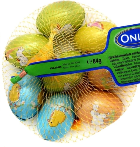 Шоколад Пасхальні Яйця Великі Only Easter Eggs Онлі молочний шоколад в фользі Сіточка 9шт 84г