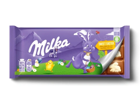 Шоколад молочний плитка Milka Sweet Easter Мілка Солодка Пасхальна з зайчиками з білого шоколаду 90г