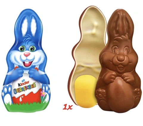 Шоколадна фігурка Пасхальний Зайчик з іграшкою Kinder Surprise Easter Bunny Boy Blue Кіндер сюрприз молочний шоколад Хлопчик 75г