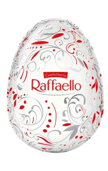 Яйце шоколадне Великоднє Raffaello Confetteria Easter Tojas Big Рафаело Пасхальне Білий шоколад Кокос мигдаль в фользі Велике 100г