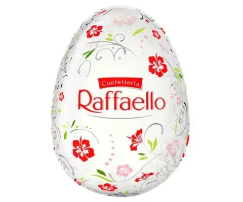 Яйце шоколадне Великоднє Raffaello Confetteria Easter Egg Рафаело Пасхальне Білий шоколад Кокос мигдаль в фользі Квіти Велике 100г