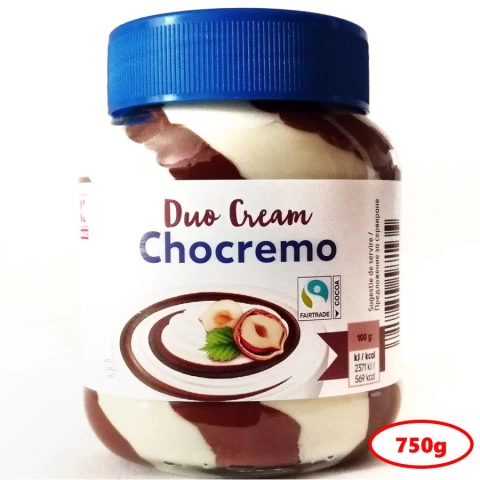 Паста Шоколадно молочна K-Classic Duo Cream Chocremo Дуокрем Чокремо полосата з лісовими горіхами Банка 750г