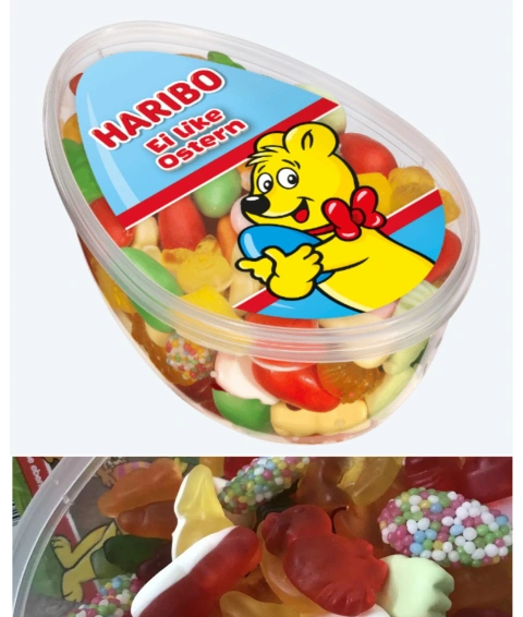 Цукерки желейні Великодні Haribo Osterei Ei like Ostern Fruit Mix Харібо жувальні Фруктовий мікс пластиковий Бокс Яйце 600г