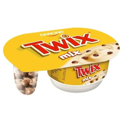 Набір Йогурт та шоколадні Драже Danone Twix Mix Chocolate Данон Твікс молочний Мікс з карамельним кремом Стакан двохсекційний 120г