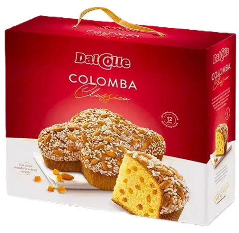 Панеттоне Dalcolle Colomba Pasquale Classica Далколле у формі Великоднього Голубу з цукатами та мигдалем Бокс з ручкою 750г