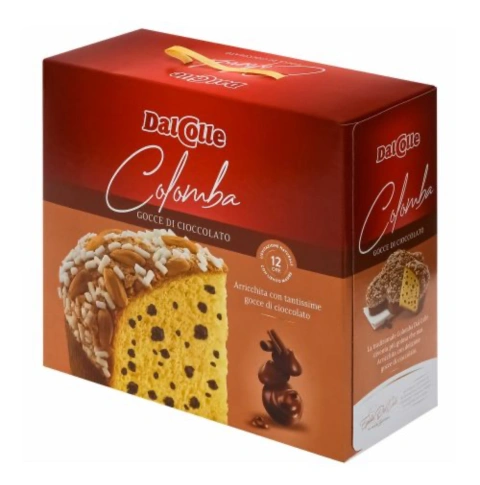 Панеттоне Dalcolle Colomba Pasquale Gocce Cioccolato Далколле у формі Великоднього Голубу шоколадний з Мигдалем Бокс з ручкою 650г