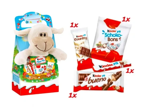 Набір Подарунок солодощі з мякою Іграшкою Kinder Maxi Mix Кіндер Дитячий мікс Барашек Бокс 133г