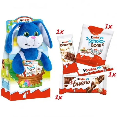Набір Подарунок солодощі з мякою Іграшкою Kinder Maxi Mix Кіндер Дитячий мікс Зайчик Бокс 133г