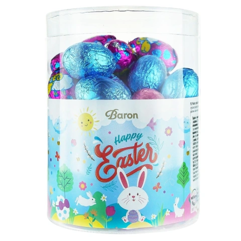 Яйця Шоколадні Великодні Baron Happy Easter Chocolate Eggs Барон Пасхальні з праліне Асорті Туба з кришкою 20шт 450г