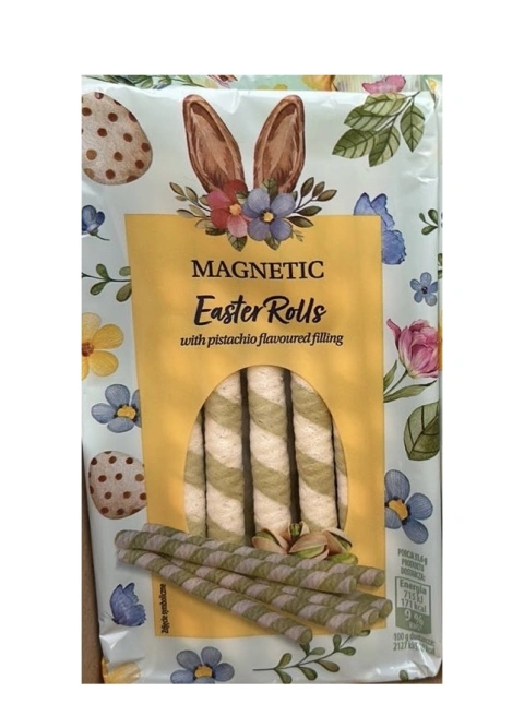 Вафельні трубочки Magnetic Easter Rolls Wafer Pistachio Oreo Магнетік Великодні Роли з фісташковим кремом 18шт 225г