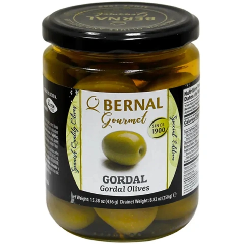 Оливки мариновані Гордаль Bernal Gourmet Gordal Olives Бернал Гурман з кісточкою Гігантські Зелені Банка 436г