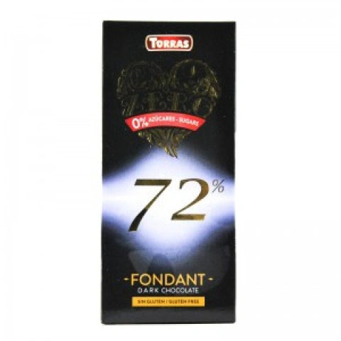 Чорний шоколад Torras zero fondant dark chocolate 72% 100г