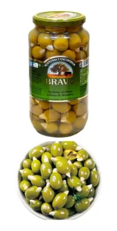 Оливки Мансанілья з мигдалем Bravo Encurtidos Aceitunas rellenas de Almendra Браво без кісточок фаршировані Банка 1000г