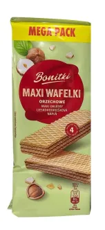 Вафлі солодкі Biedronka Bonitki Maxi Wafelki Mega Pack Orzechowe Боніткі з фундуком 10шт 450г