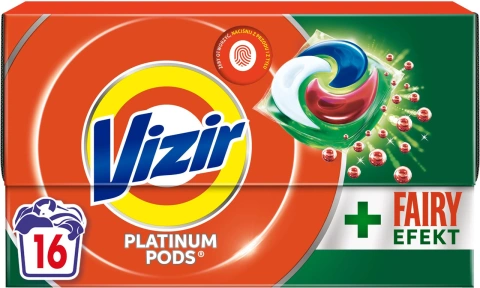 Капсули для прання з Fairy Ефектом Універсальні Vizir Platinum pods Fairy Effect 3в1 Візір Платінум трьохкомпонентні 16шт