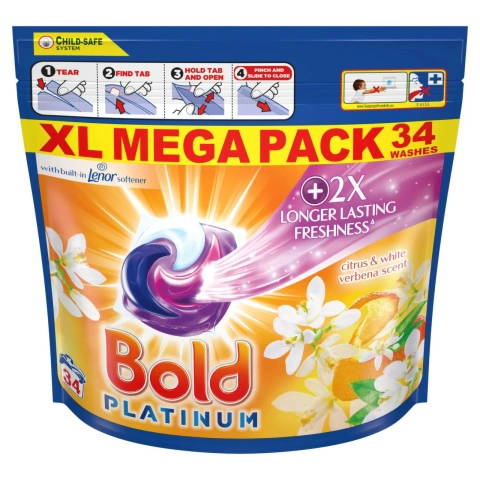 Капсули для прання з Lenor Універсальні Bold Platinum 4in1 Universal Pods Citrus&Verbena Болд 4х-компонентні Лимон Вербена 34шт