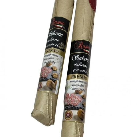 Ковбаса Салямі з грецьким горіхом Rasmo Premio Salame Italiano con Noci Расмо свинина Сировялена Преміум Палка 270г