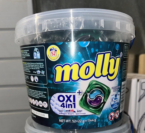 Капсули для прання Універсальні Molly OXY Universal Pods 4in1 Washing Capsules Моллі 4-компонентні 52шт Відро 1144г