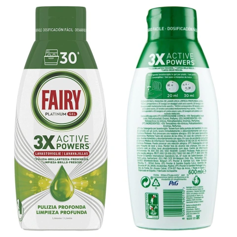 Гель для посудомийних машин Безфосфатний Fairy Platinum Gel 3x Active Power Фейрі Глибоке очищення Активна сила 30циклів 600мл