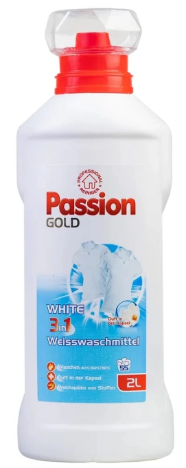 Гель для прання Білих речей Passion Gold White Weisswaschmittel Professional 3in1 Пашен Голд Уайт 50прань ковпачок Дозатор 2000мл
