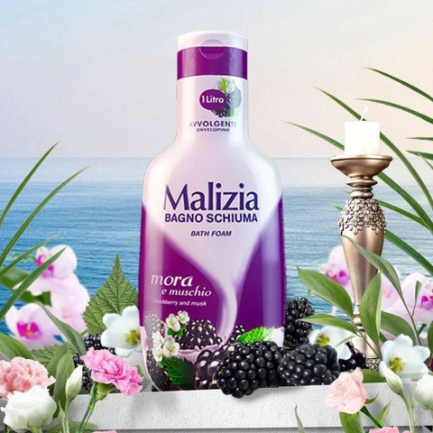 Гель-піна для душу та ванни Релаксуюча Malizia Bagno Schiuma Bath Foam Avvolgente Mora Muschio Малізія з Ожина та Мускус 1000мл
