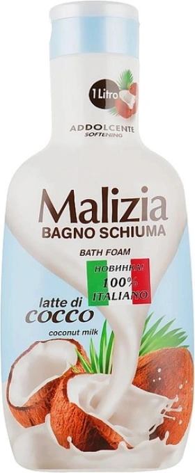 Гель-піна для душу та ванни Релаксуюча Malizia Bagno Schiuma Bath Foam Addolcente Latte Cocco Малізія Помякшення Молочко Кокос 1л