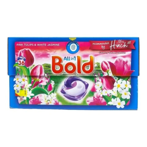 Капсули для прання 4в1 Універсальні Bold All in One Pink Tulips&White Jasmine Garden Edition Болд Рожеві Тюльпани Жасмін Бокс 36шт