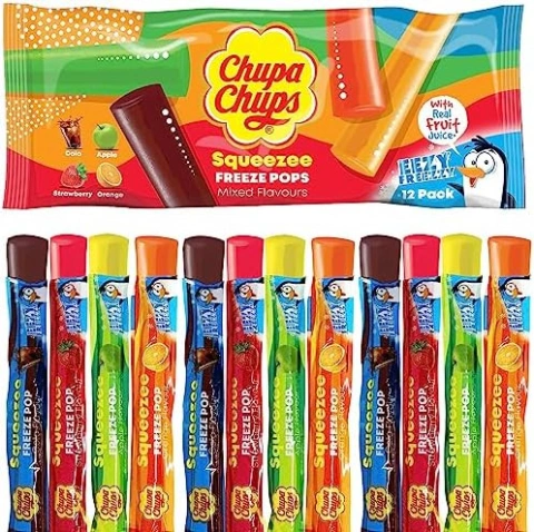 Льодяники з льоду Фруктове асорті Chupa Chups Squeezee Freeze Pop Mixed Flavours Чупа Чупс Палички з соком Фруктів Мікс 12шт 540мл