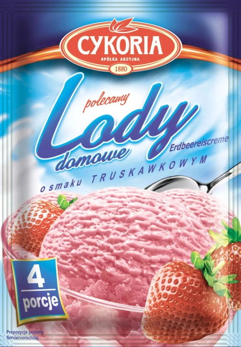 Морозиво сухе Cykoria Lody Domowe Smak Truskawkowy Цикорія Домашне Полуничний смак Порошкове для приготування Пакетик 4 порції 60г