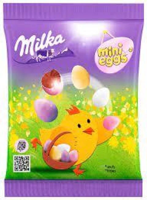 Шоколадні яєчні Milka milka mini eggs у кольоровій глазурі, 100 г.