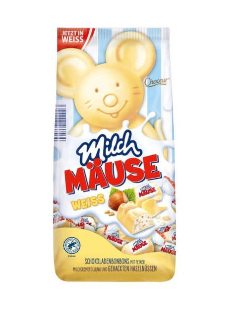 Шоколадні цукерки Choceur Milch Mause Weiss Молочні Мишки з фундуком з білого шоколаду та молочним кремом 210г