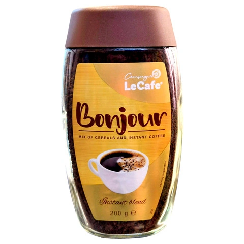 Кава розчинна Зменшений кофеїн Мікс Le Cafe Bonjour Ле Кафе Бонжур суміш Злаків та розчинної кави Сублімована Скло 200г