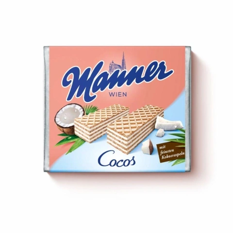 Вафлі сендвіч Шоколадні Manner Wien Cocos Lemon Маннер ВІденьські з кремом з Кокосовою стружкою 4шт 75г