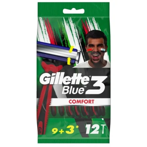 Бритви для гоління Чоловічі Gillette Blue3 Comfort Джілет Блу Комфорт одноразові Змащувальна змужка КомфортГель 3 леза 12шт