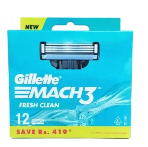 Касети Леза змінні Бритви Чоловічі Gillette Mach3 Fresh Clean Cartrige Джілет Картріджі одноразові Змащувальна змужка 3леза 12шт