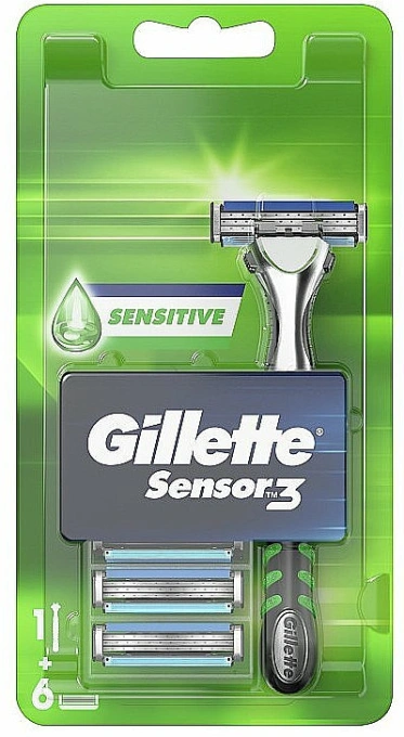 Набір Бритва для гоління та Касети Чоловіча Gillette Sensor3 Sensitive Джілет Сенсітів Змащувальна змужка АлоеВера 3леза 6шт