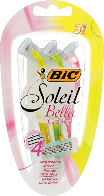 Бритви для гоління Жіночі Bic Soleil Bella Colours Бік кольори Белла Солейл станки одноразові Змащувальна змужка 4леза 3шт