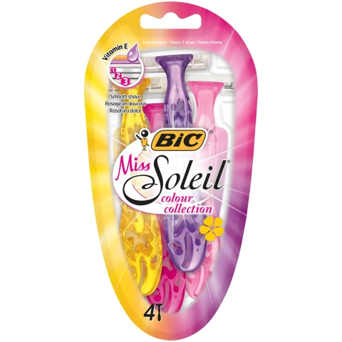 Бритви для гоління Жіночі Bic Miss Soleil colour collection Бік кольори Белл Солейл станки одноразові Змащувальна змужка 4леза 4шт