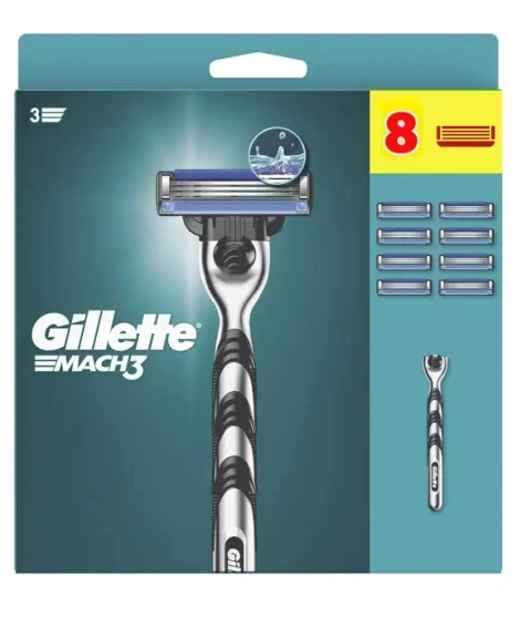Набір Бритва для гоління та Касети Чоловіча Gillette Mach3 Джілет станок Змащувальна змужка 3леза 8шт
