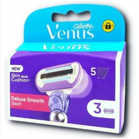 Касети Леза змінні Бритви Жіночі Gillette Venus Deluxe Smooth Swirl Skin cushion Картріджі одноразові Змащувальна змужка 5лез 3шт