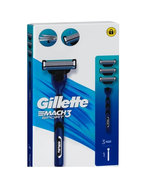 Набір Бритва для гоління та Касети Чоловіча Gillette Mach3 Sport Джілет Спорт Змащувальна змужка 3леза 3шт