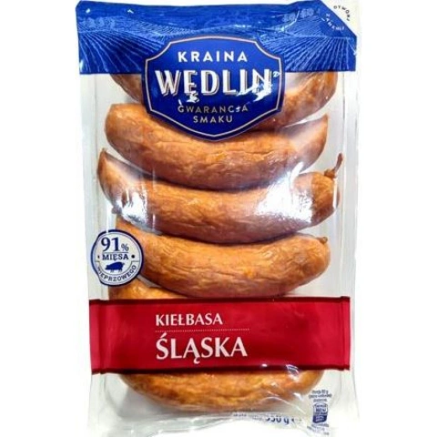 Колбаса для грилю напівкопчена Kraina Wedlin Selekt Kielbasa Slaska z Wiepr Країна Ведлін Селекційна свинина Ковбаски 6шт 450г