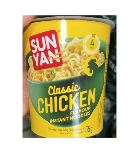 Локшина для Рамену Швидкого приготування Sun Yan Classic Chicken instant Flavour noodles Суп з макаронами смак Курка Стакан 55г