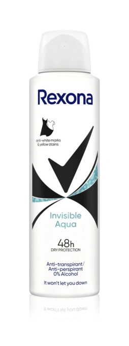 Жіночий аерозоль Антиперспірант Спрей Rexona Invisible Aqua Anti marks White&Yellow Stain 48h Рексона Невидимка Антиплями 150мл