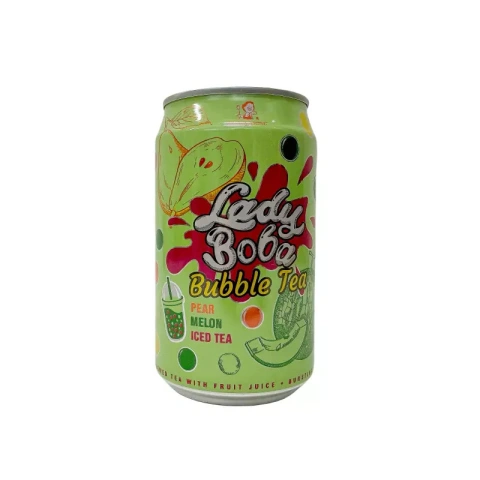Напій Чай охолоджений з соком фруктів Madam Hong Lady Boba Bubble Iced Tea Pear Melon Мадам Хонг Пепіно Диня грушева Баночка 320мл
