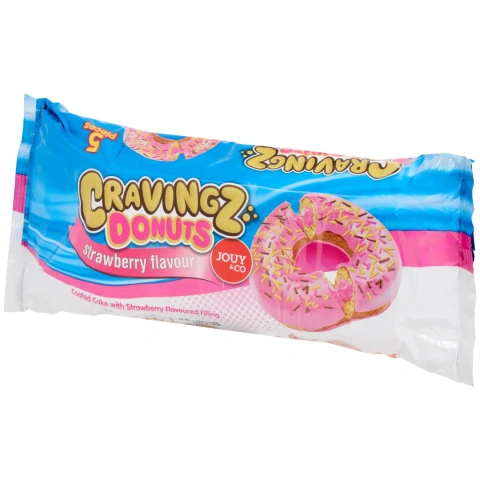 Тістечка Донатси міні кільця Jouy&Co Cravingz Donuts Strawberry Flavour Джоі Глазурь з вершково-полуничним кремом 5шт 200г
