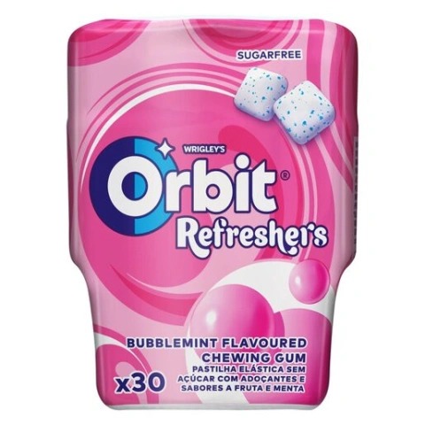 Жувальна гумка Подушки без Цукру Wrigleys Orbit Refreshers Revigorant Bubblemint Орбіт жуйка біла БаблГам Мята Коробка 30шт