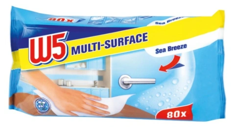 Серветки вологі для Прибирання Універсальні W5 Multi Surface Wipes Sea Breeze В5 для мультиповерхонь з Клапаном Морський бриз 80шт