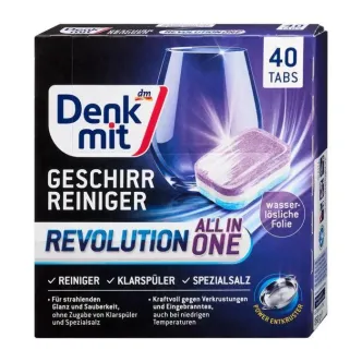 Таблетки для Посудомийних Машин Denkmit Revolution Geschirr Reiniger Tabs All in One Денкміт з водорозчинною плівкою 40шт 850г